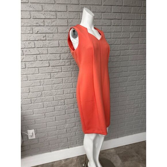 Calvin Klein Women Orange Sleeveless Notched Neckline Sheath Dress Size 12P - Picture 5 of 10